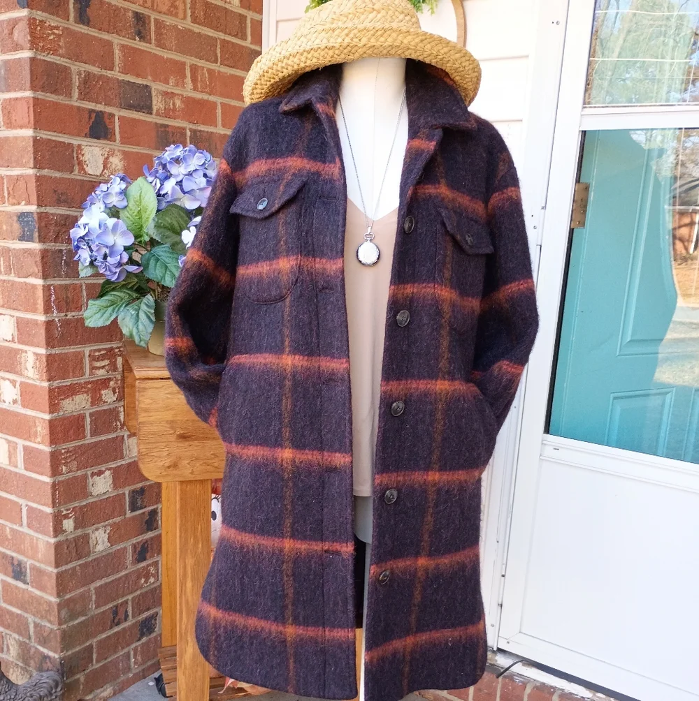 MADEWELL SZ S OVERSIZED SOICED RUM WINDOWPANE LONG COAT NWOT RTL $199 - Picture 5 of 11